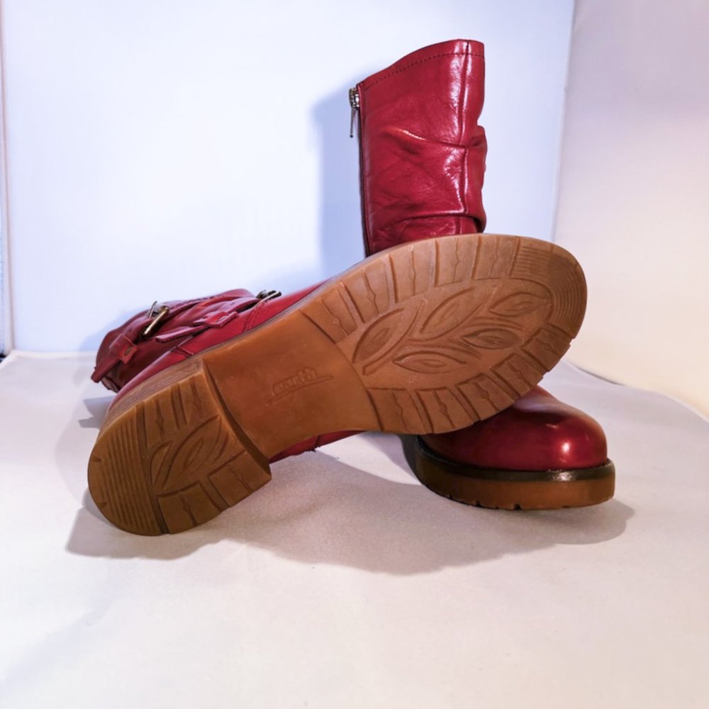 Earth deep red/cranberry leather moto boots - Picture 5 of 6